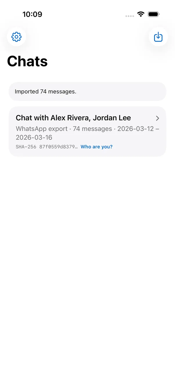List of chats in Text Exporter