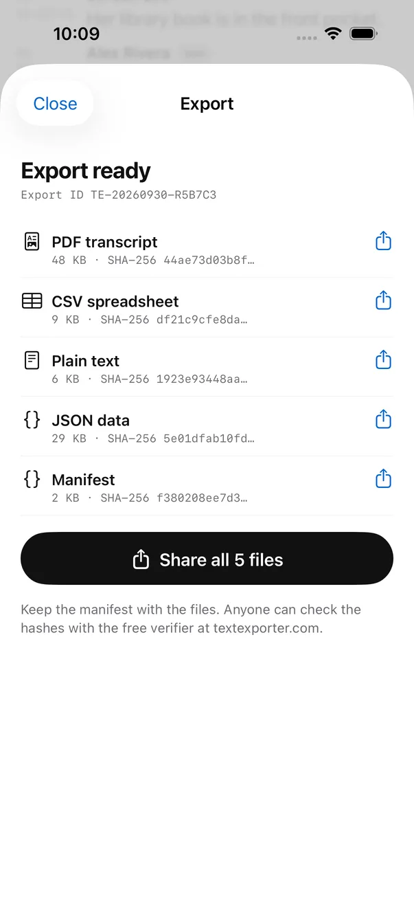 Export ready with PDF, CSV and text files